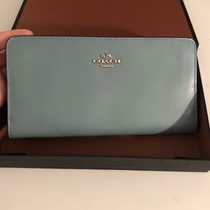 COACH SMTH LEATHER SKINNY WALLET BLUE
